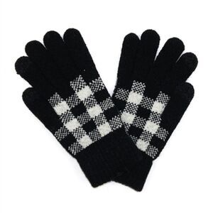 Winter Knitted Gloves Smart Touch Black & White Buffalo Plaid